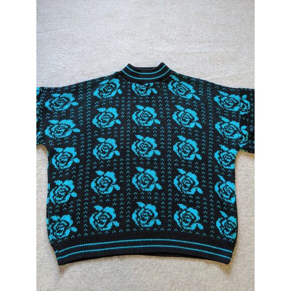 Kate Collins Vintage Holiday Sweater Womens Size M Blue Made In USA - Picture 1 of 9